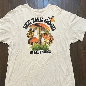 Graphic Tee with Mushroom and Butterfly Design